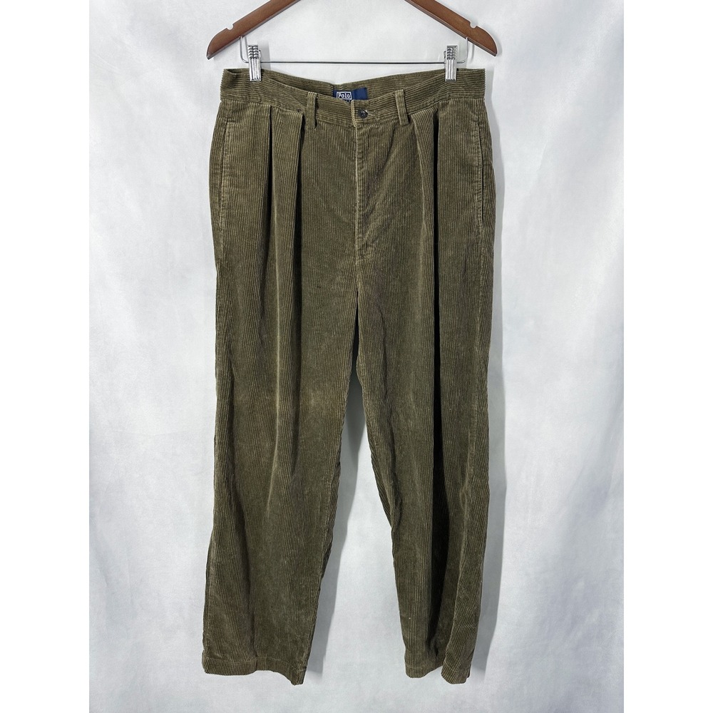 Vintage Polo‎ Ralph Lauren Olive Green Corduroy Andrew Pant Mens Size 33 x 30